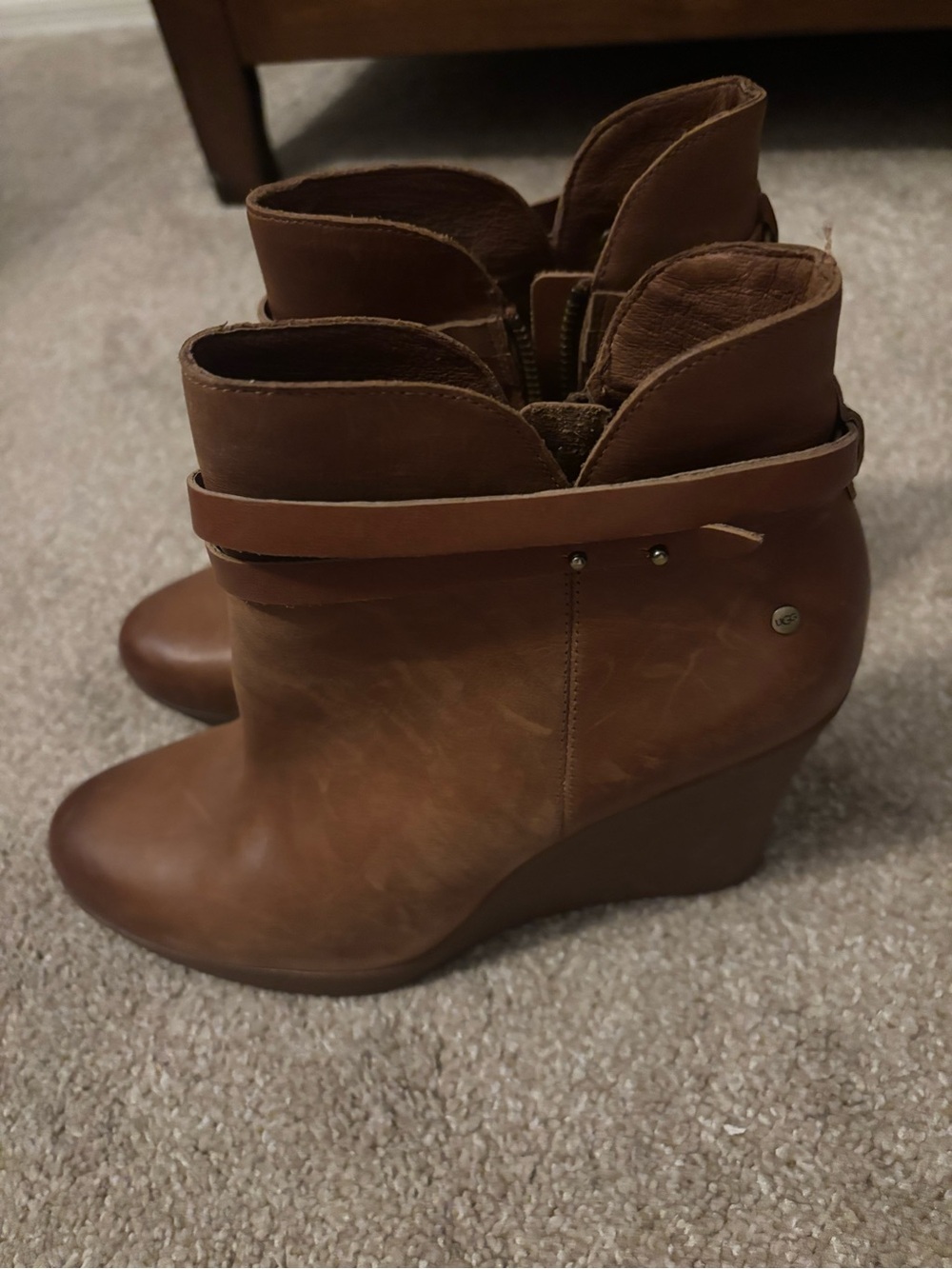 Women's Brown Wedge Ankle Boots - Leather Strap Detail UGG size 9
